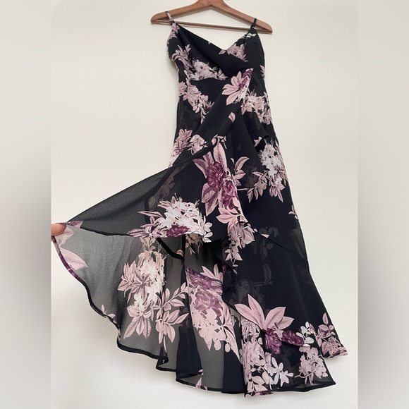 Le Château Y2K Dark Floral Fairy Babydoll Asymmetric Midi Dress Flowy XS Grunge - Picture 9 of 15
